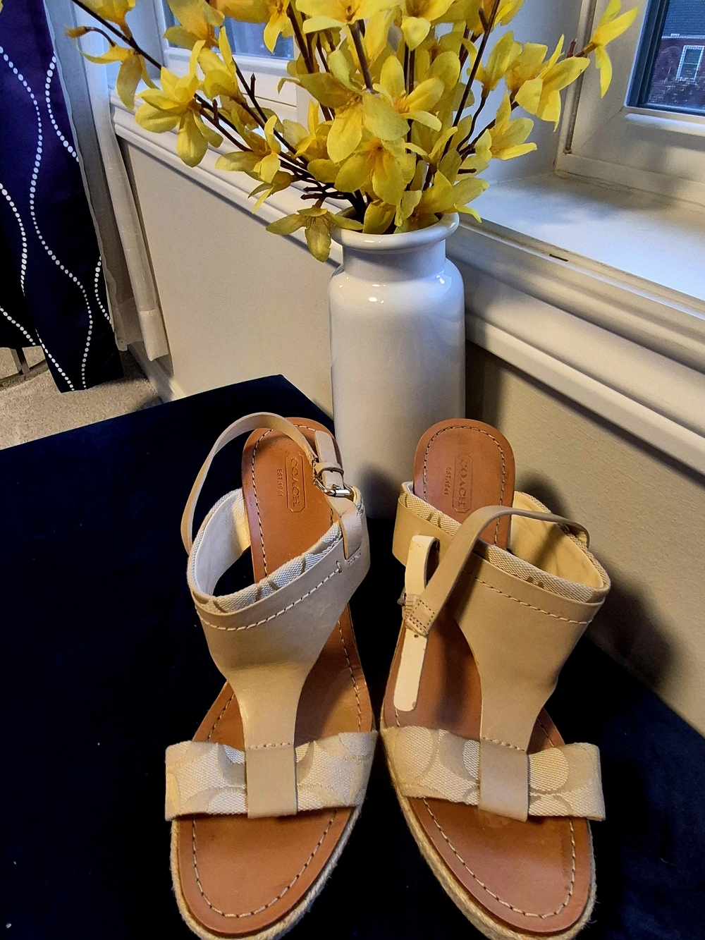 Coach Beige T-Strap Wedges